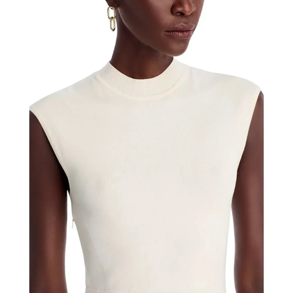 Hugo Boss Ferdola Mixed Media Midi Dress Women's XS Ivory Black Career Chic NWOT - Picture 3 of 16